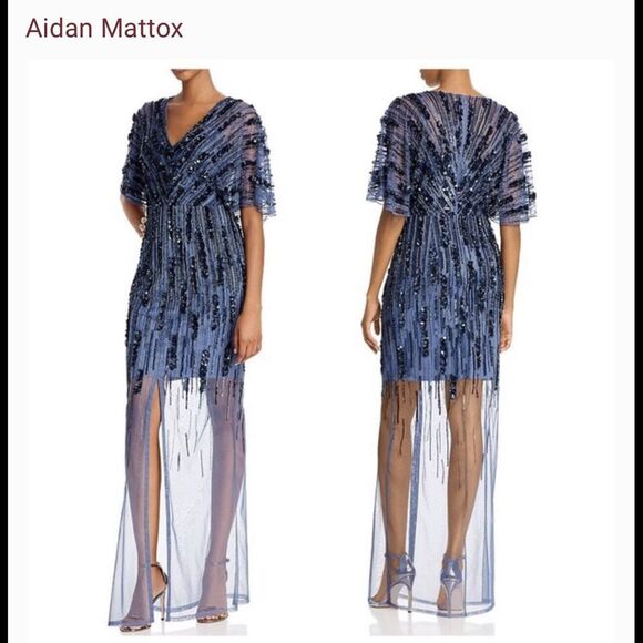 Aidan Mattox Dresses & Skirts - Women’s Formal Dress AIDAN MATTOX Size 10 Blue Beaded Short Sleeve AUTHENTIC NEW